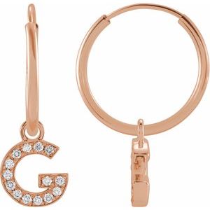 14K Rose Gold .05 CTW Natural Diamond Single Initial G Hoop Earring