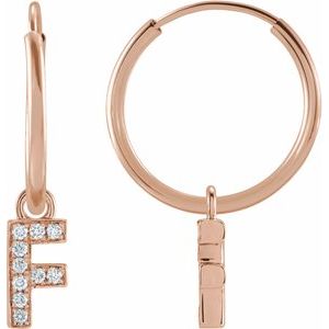 14K Rose Gold .04 CTW Natural Diamond Single Initial F Hoop Earring