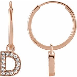 14K Rose Gold .05 CTW Natural Diamond Single Initial D Hoop Earring