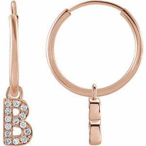 14K Rose Gold .05 CTW Natural Diamond Single Initial B Hoop Earring