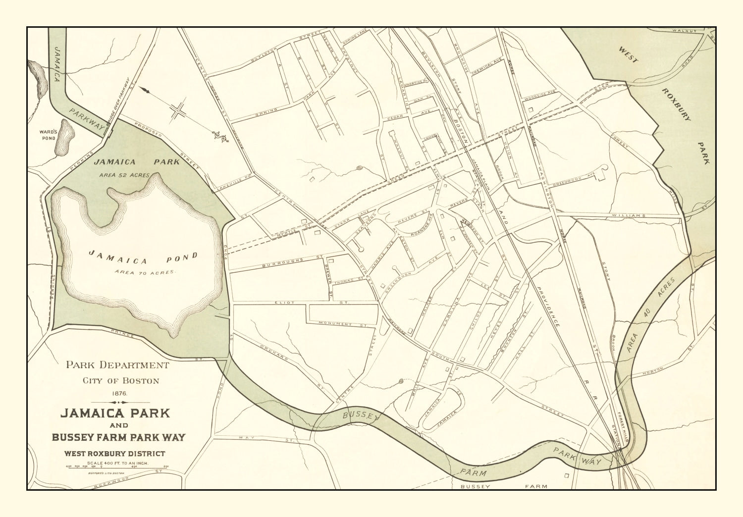 Vintage Map of Jamaica Park, Massachusetts 1876