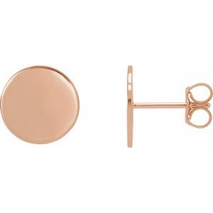 18K Rose 10 mm Engravable Disc Earrings