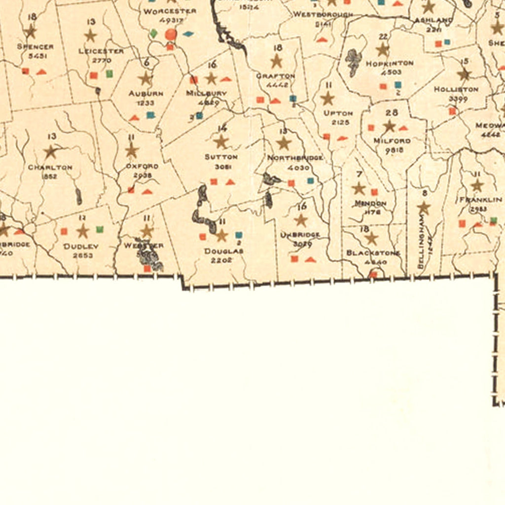 Vintage Map of Massachusetts 1876