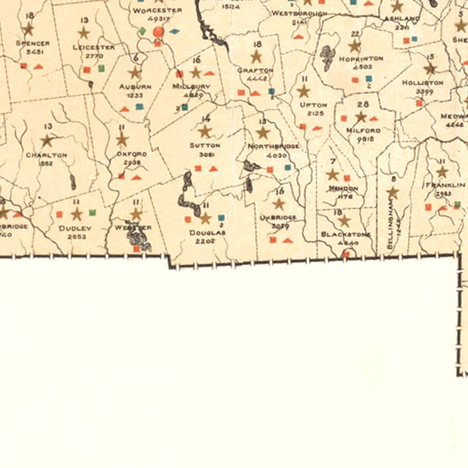 Vintage Map of Massachusetts 1876