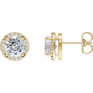 14K Yellow Gold Lab-Grown Moissanite & .05 CTW Natural Diamond Halo-Style Earrings