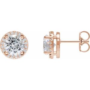 14K Rose Gold Lab-Grown Moissanite & .05 CTW Natural Diamond Halo-Style Earrings