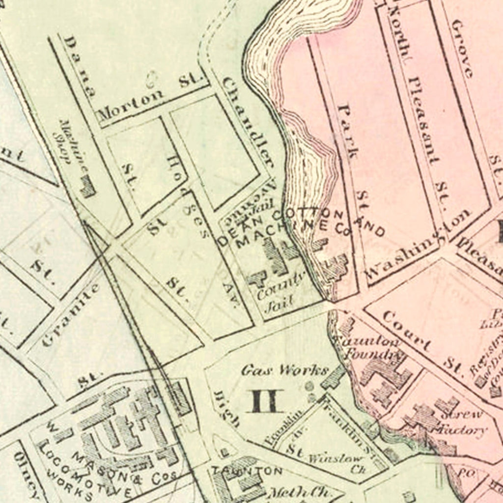 Vintage Map of Taunton, Massachusetts 1874