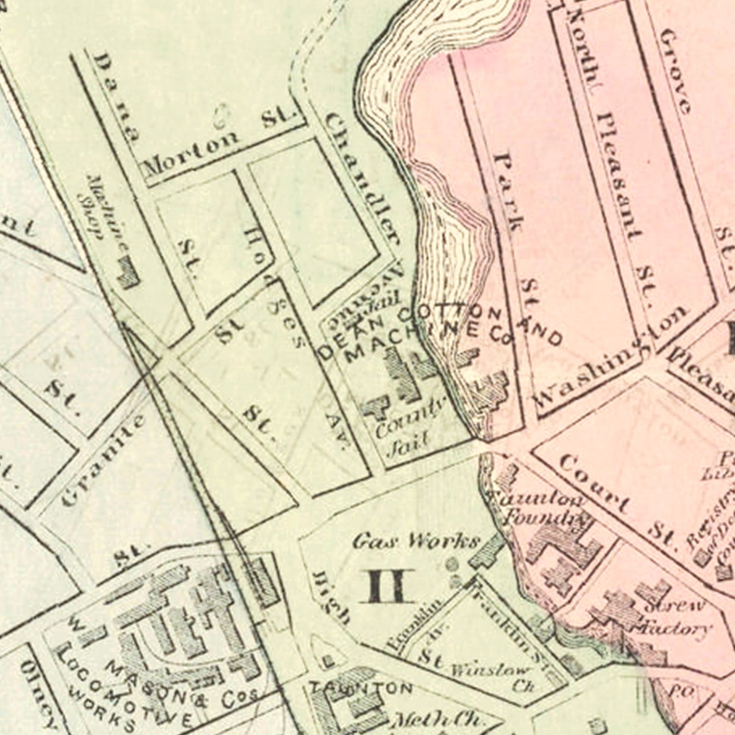 Vintage Map of Taunton, Massachusetts 1874