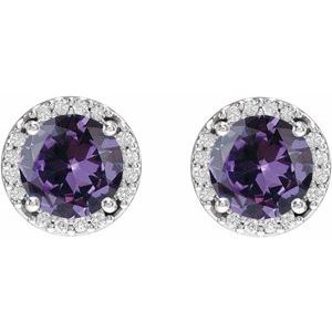 Sterling Silver Lab-Grown Alexandrite & .05 CTW Natural Diamond Halo-Style Earrings – image 2