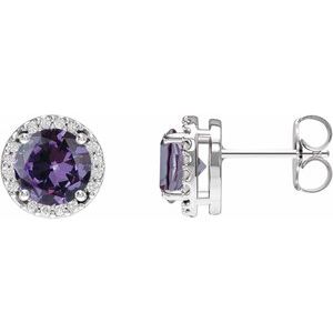 14K White Gold Lab-Grown Alexandrite & .05 CTW Natural Diamond Halo-Style Earrings