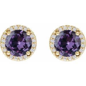 14K Yellow Gold Lab-Grown Alexandrite & .05 CTW Natural Diamond Halo-Style Earrings – image 2