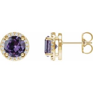14K Yellow Gold Lab-Grown Alexandrite & .05 CTW Natural Diamond Halo-Style Earrings