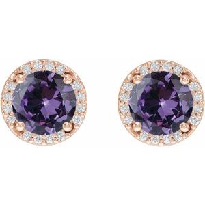 14K Rose Gold Lab-Grown Alexandrite & 1/10 CTW Natural Diamond Halo-Style Earrings – image 2
