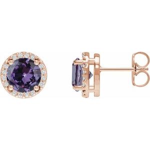14K Rose Gold Lab-Grown Alexandrite & .05 CTW Natural Diamond Halo-Style Earrings