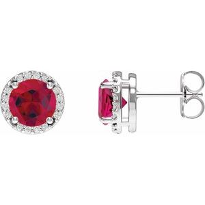 Platinum Lab-Grown Ruby & .05 CTW Natural Diamond Halo-Style Earrings