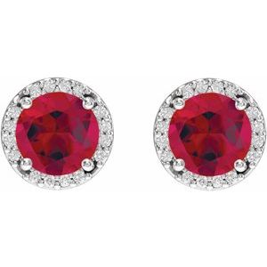 Platinum Lab-Grown Ruby & 1/10 CTW Natural Diamond Halo-Style Earrings – image 2