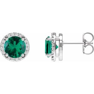 Platinum Lab-Grown Emerald & 1/10 CTW Natural Diamond Halo-Style Earrings