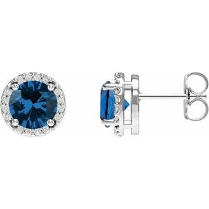 Platinum Lab-Grown Blue Sapphire & 1/10 CTW Natural Diamond Halo-Style Earrings