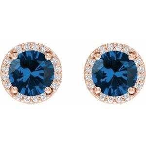 14K Rose Gold Lab-Grown Blue Sapphire & 1/10 CTW Natural Diamond Halo-Style Earrings – image 2