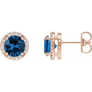 14K Rose Gold Lab-Grown Blue Sapphire & 1/10 CTW Natural Diamond Halo-Style Earrings