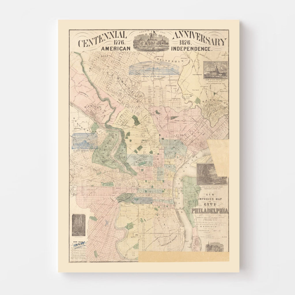 Vintage Map of Philadelphia, Pennsylvania 1872