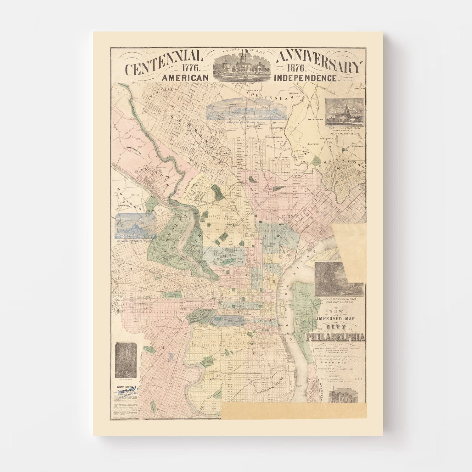 Vintage Map of Philadelphia, Pennsylvania 1872