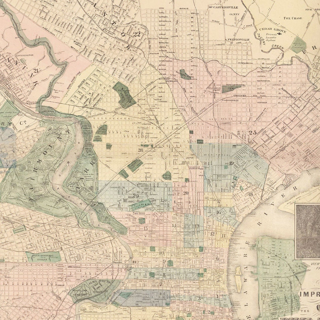 Vintage Map of Philadelphia, Pennsylvania 1872