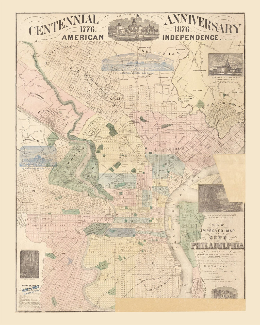 Vintage Map of Philadelphia, Pennsylvania 1872