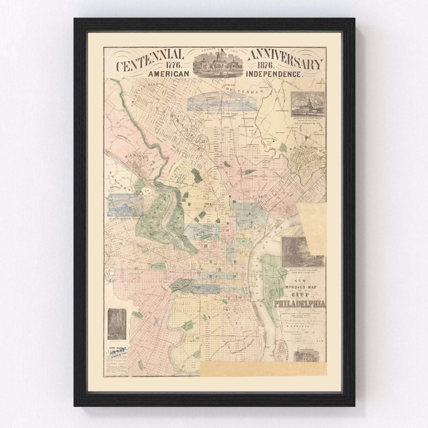 Vintage Map of Philadelphia, Pennsylvania 1872