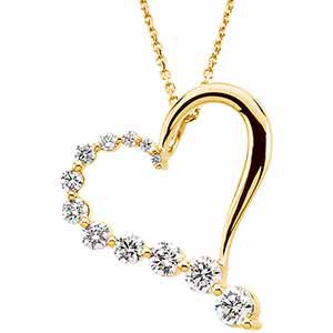 14K Yellow Gold 1 CTW Natural Diamond Journey Heart 18" Necklace