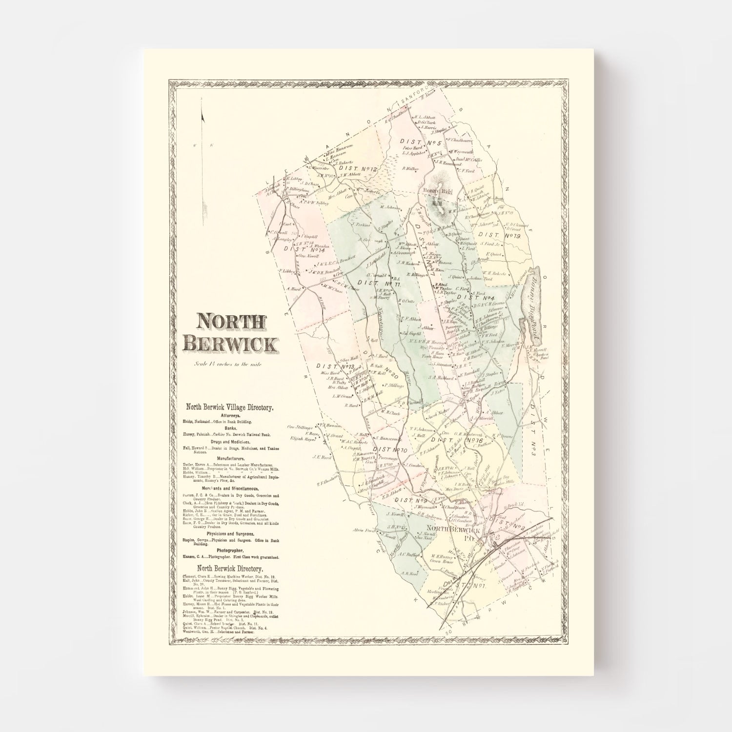 Vintage Map of North Berwick, Pennsylvania 1872