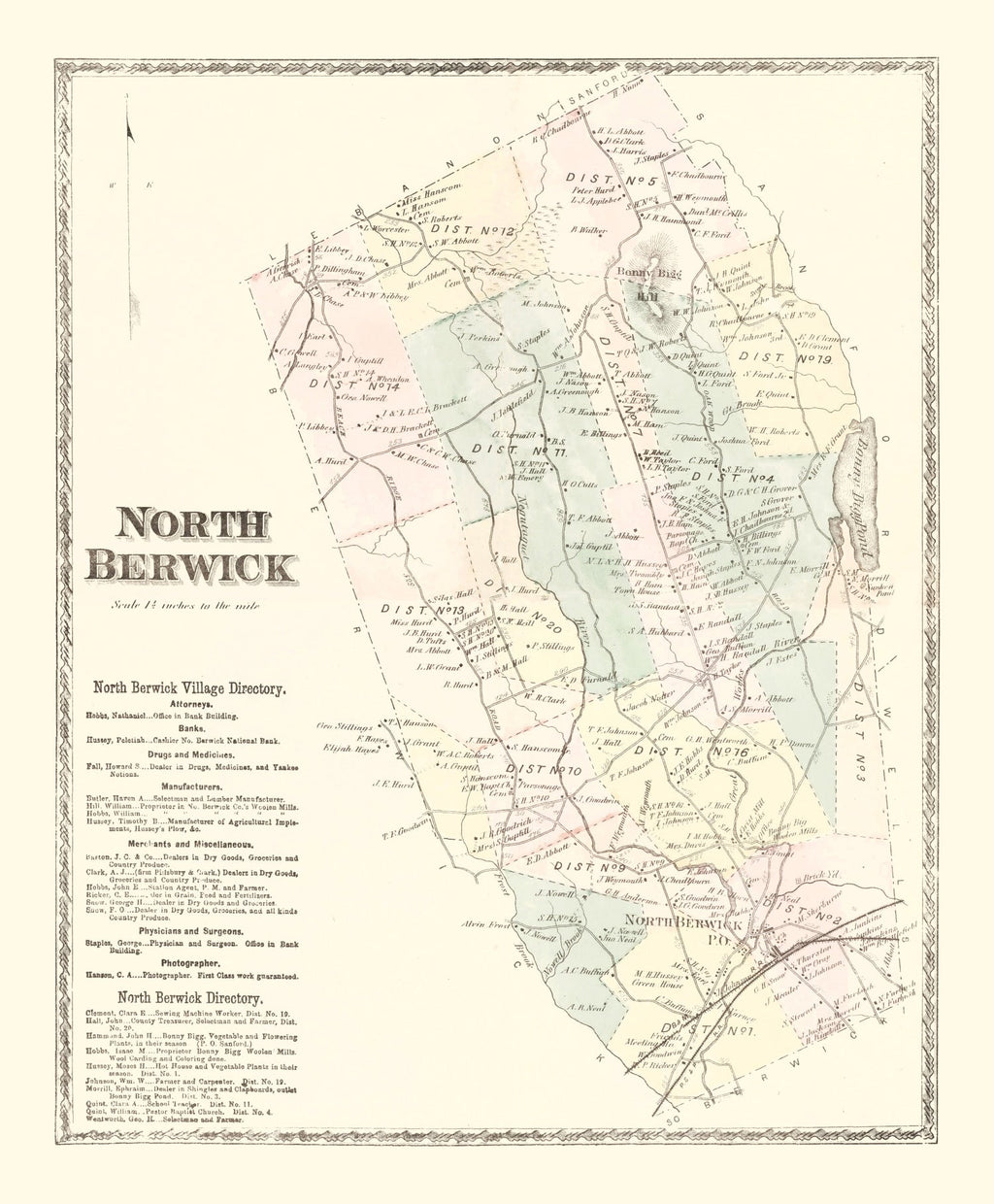 Vintage Map of North Berwick, Pennsylvania 1872