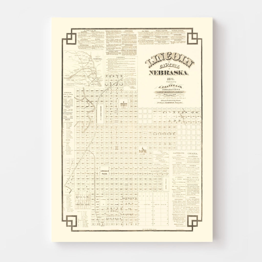 Vintage Map of Lincoln, Nebraska 1871
