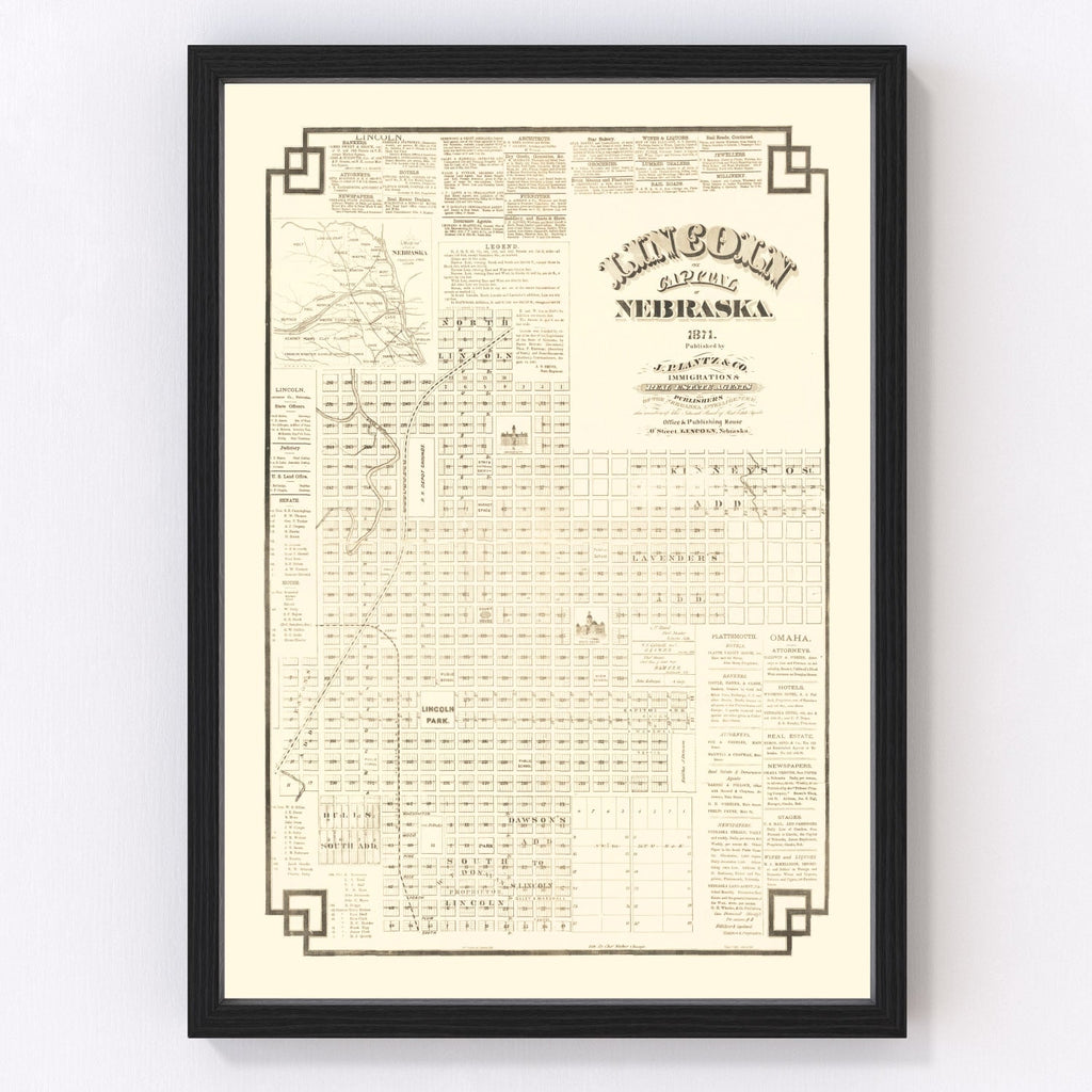 Vintage Map of Lincoln, Nebraska 1871