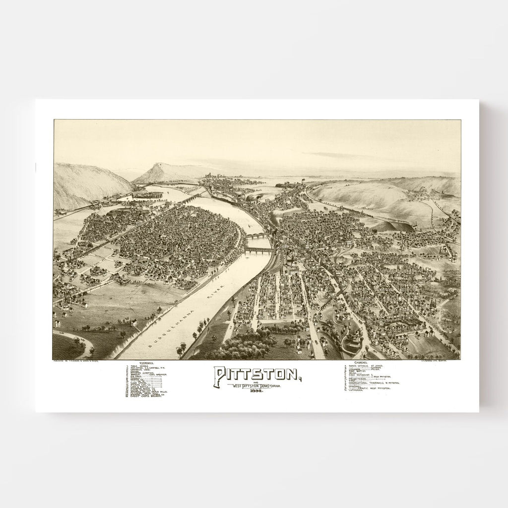 Vintage Map of Pittston & West Pittston, Pennsylvania 1892