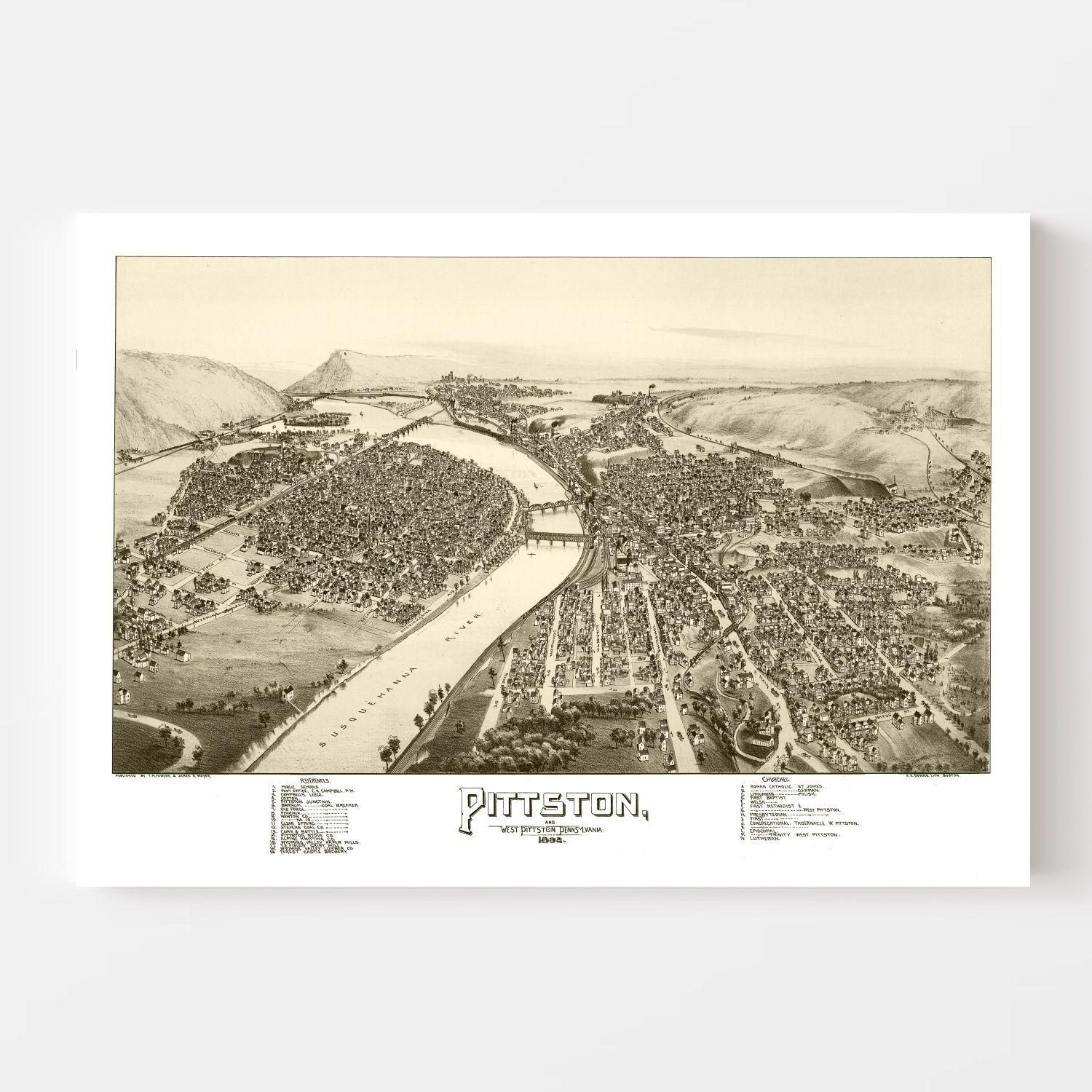 Vintage Map of Pittston & West Pittston, Pennsylvania 1892