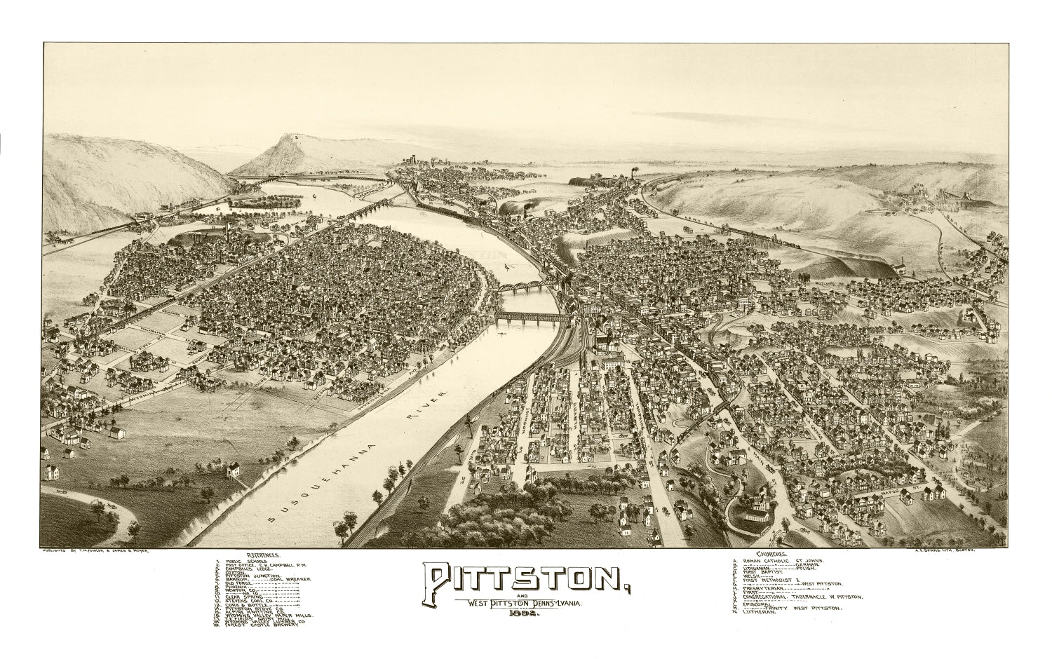 Vintage Map of Pittston & West Pittston, Pennsylvania 1892