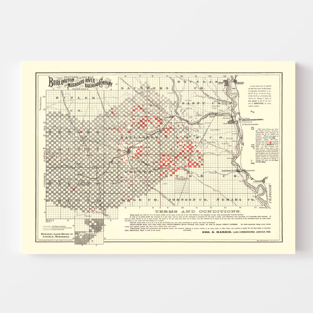 Vintage Railroad Map of Lincoln 1871