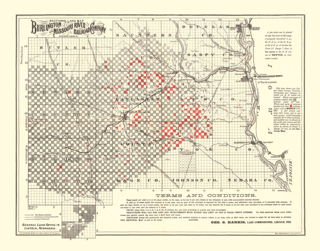 Vintage Railroad Map of Lincoln 1871