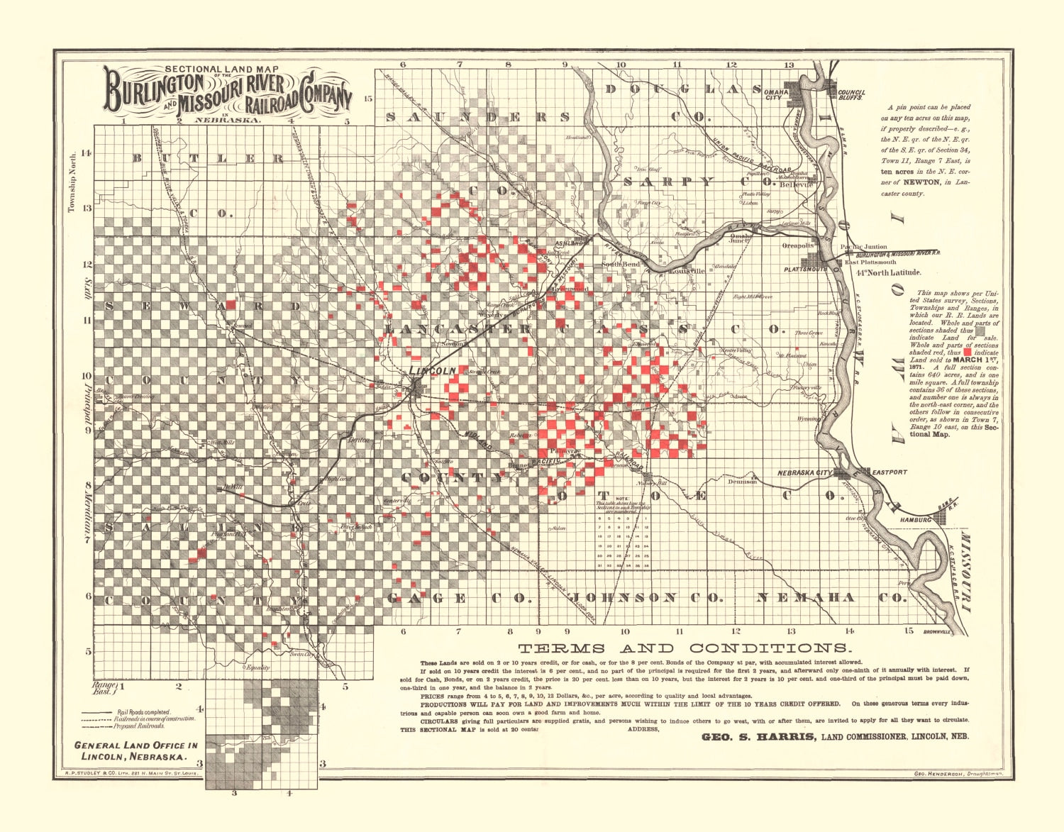 Vintage Railroad Map of Lincoln 1871