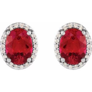 14K White Gold 5x3 mm Lab-Grown Ruby & .04 CTW Natural Diamond Halo-Style Earrings – image 2