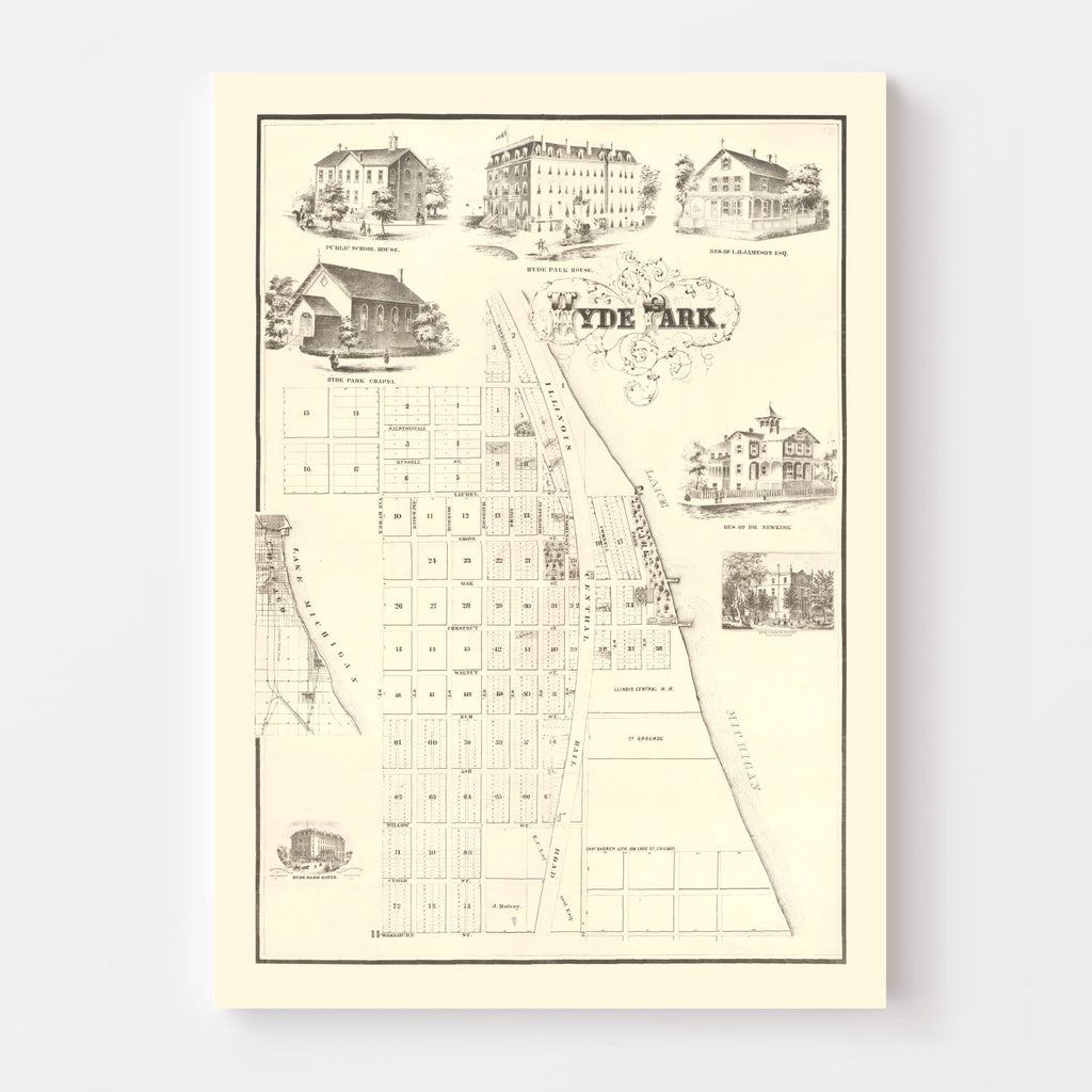 Vintage Hyde Park Chicago Map 1870