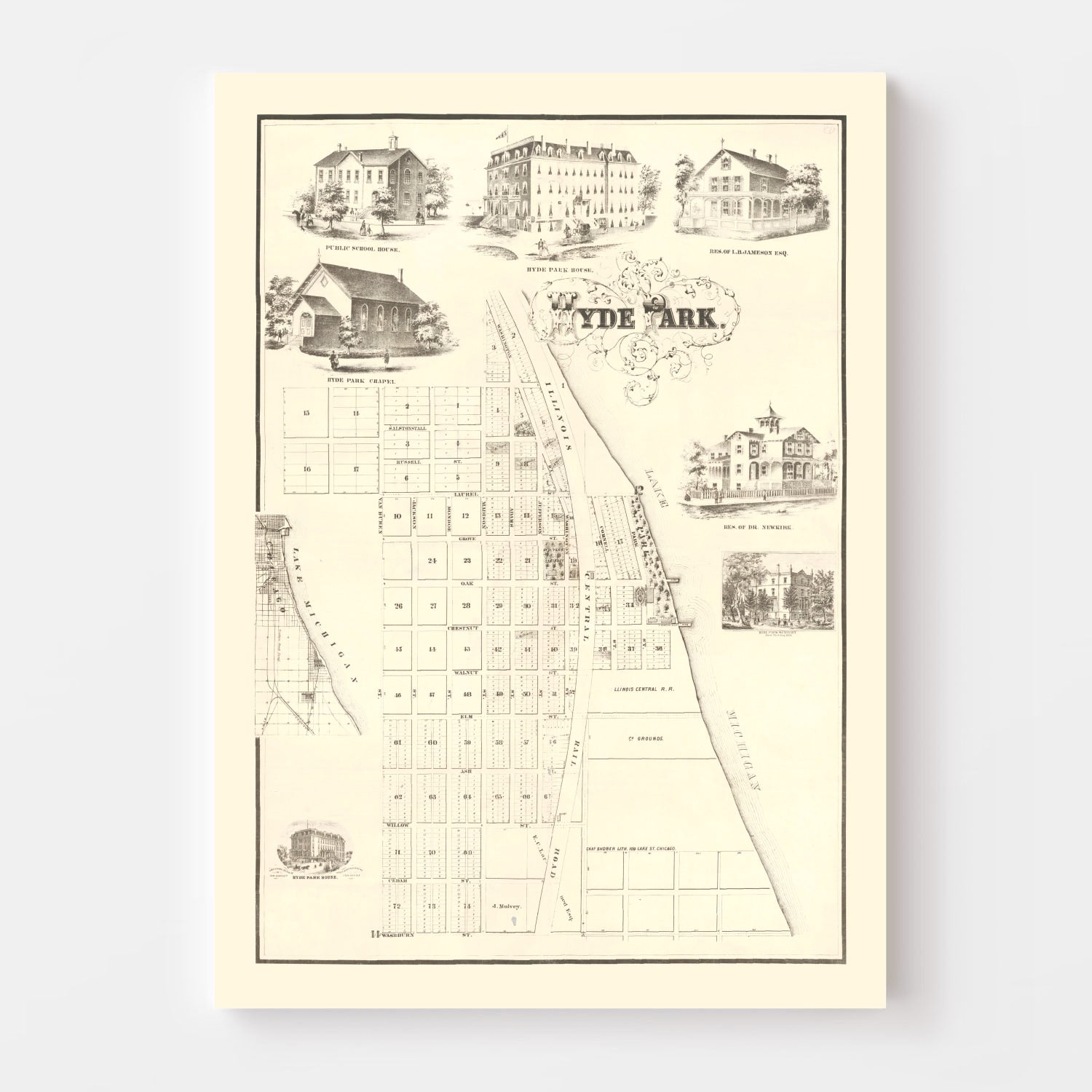 Vintage Hyde Park Chicago Map 1870
