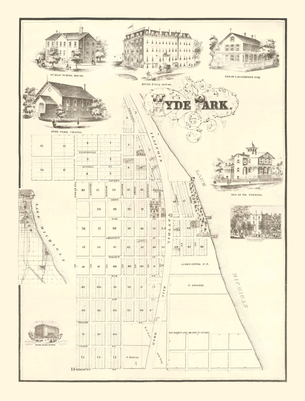 Vintage Hyde Park Chicago Map 1870
