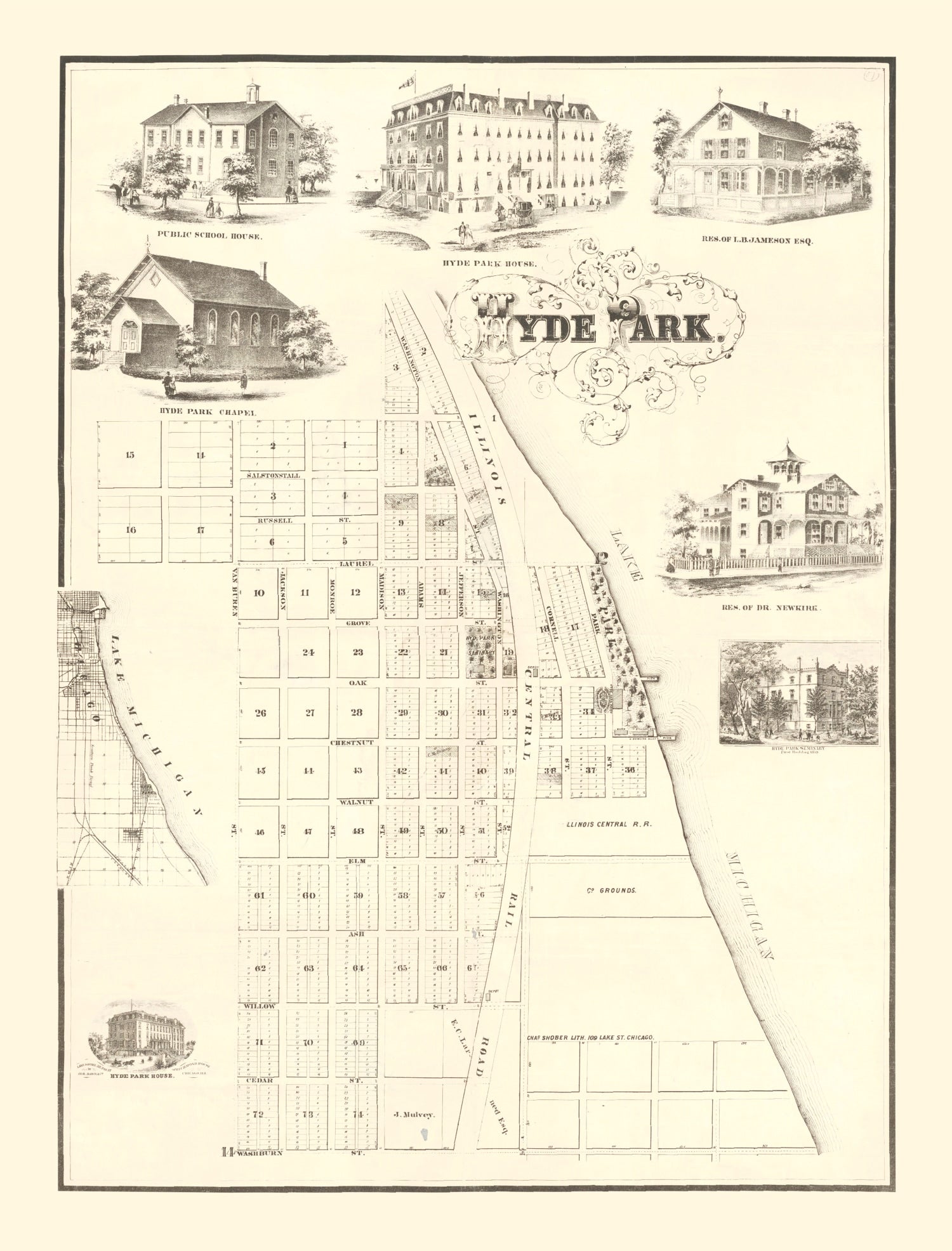 Vintage Hyde Park Chicago Map 1870
