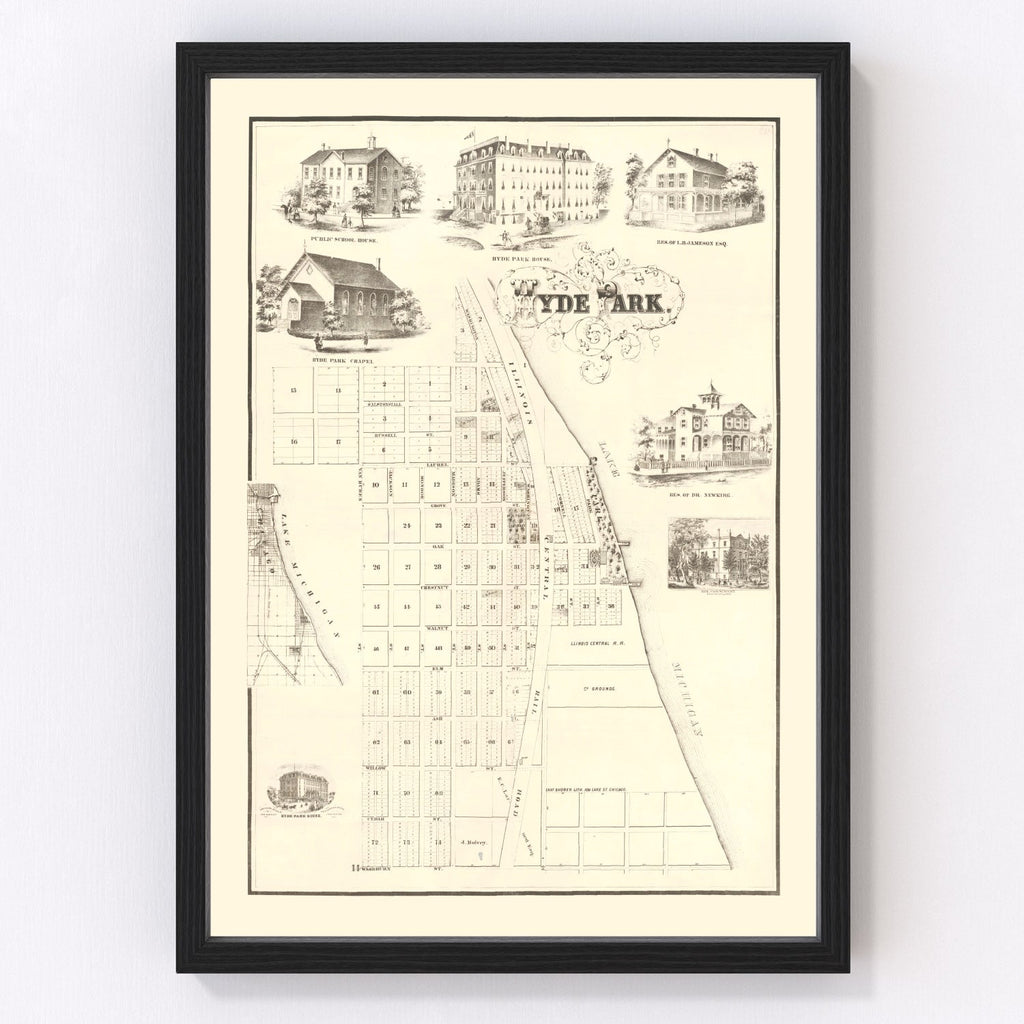 Vintage Hyde Park Chicago Map 1870
