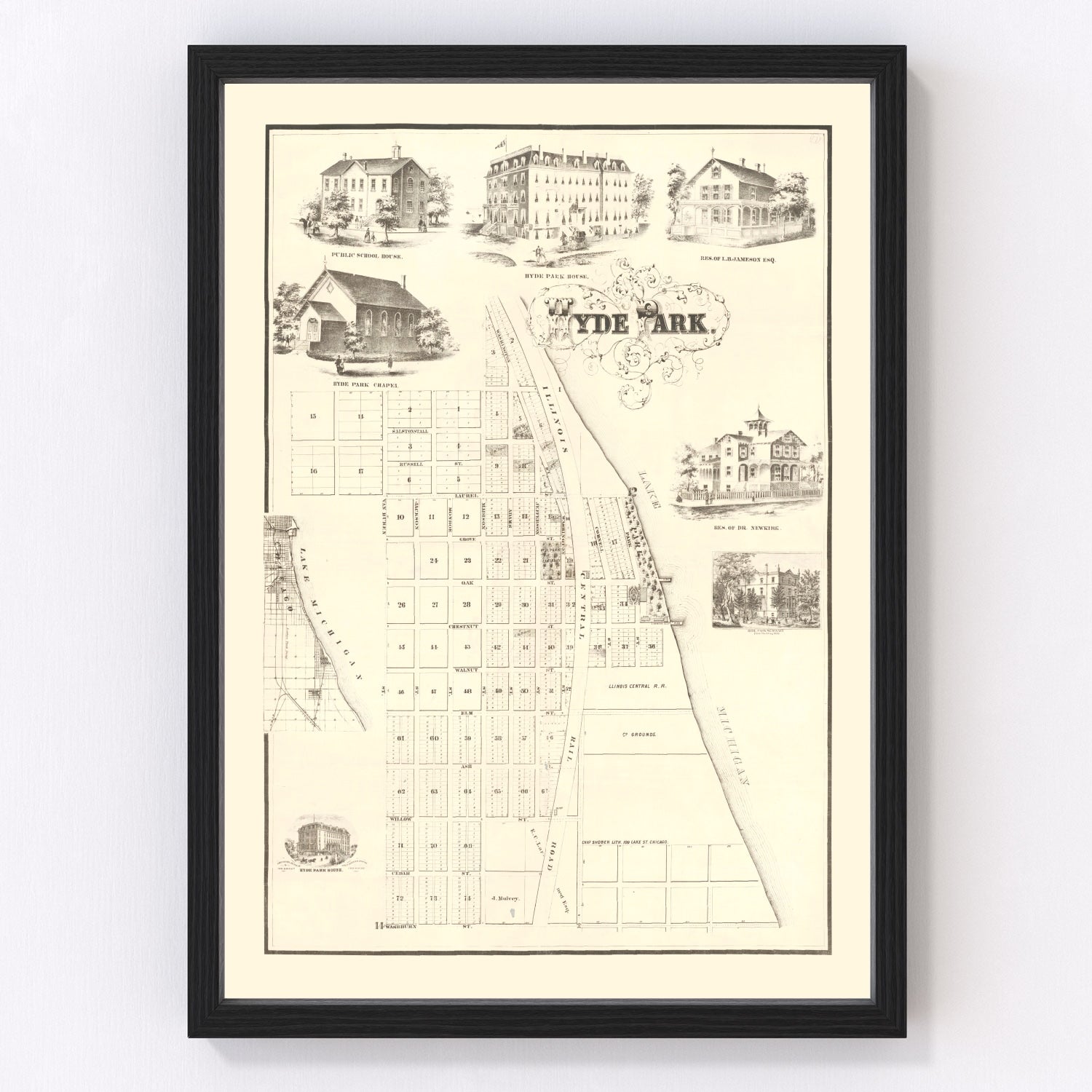 Vintage Hyde Park Chicago Map 1870