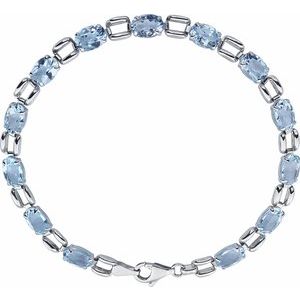 14K White Gold 7x5 mm Oval Natural Sky Blue Topaz 7 1/4" Bracelet