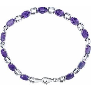14K White Gold 7x5 mm Oval Natural Amethyst 7 1/4" Bracelet