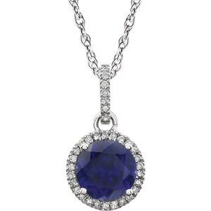 14K White Gold Lab-Grown Blue Sapphire & 1/10 CTW Natural Diamond 18" Necklace